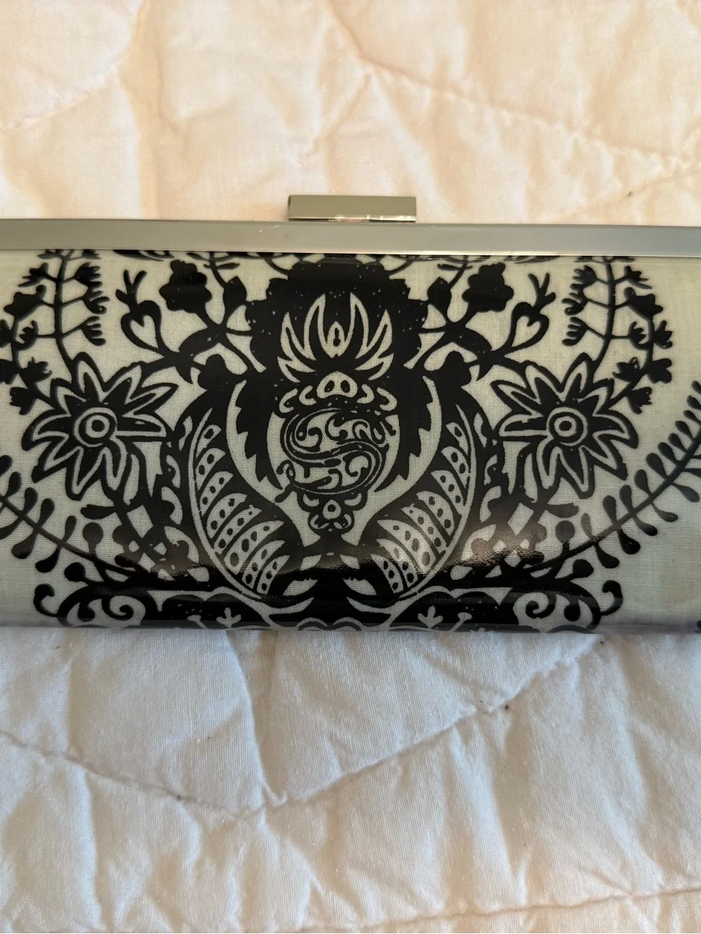 Elegant Black and White Damask Clutch